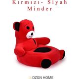Dzgn Home Portatif Taşınabilir Pelüş Ayıcık Koltuk- Çocuk Koltuğu - Kırmızı Siyah - Kırmızı - Siyah