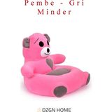 Dzgn Home Portatif Taşınabilir Pelüş Ayıcık Koltuk- Çocuk Koltuğu - Pembe Gri