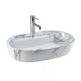 E-2114M1 Tezgah Üstü Lavabo Beyaz Mermer Desenli