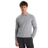 E 4.0 Design Studio x Fabrika Erkek Polo Yaka, Uzun Kollu Yün Karışımlı Kazak, Gri Melanj