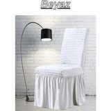 E Bahar 6 Adet Bürümcük Sandalye Kılıfı. Likralı Etekli Lastikli Yıkanabilir Sandalye Örtüsü. - 45 x 45 x 60 cm - Beyaz
