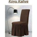 E Bahar 6 Adet Bürümcük Sandalye Kılıfı. Likralı Etekli Lastikli Yıkanabilir Sandalye Örtüsü. - 45 x 45 x 60 cm - Koyu Kahverengi