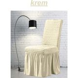 E Bahar 6 Adet Bürümcük Sandalye Kılıfı. Likralı Etekli Lastikli Yıkanabilir Sandalye Örtüsü. - 45 x 45 x 60 cm - Krem