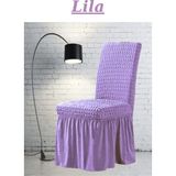 E Bahar 6 Adet Bürümcük Sandalye Kılıfı. Likralı Etekli Lastikli Yıkanabilir Sandalye Örtüsü. - 45 x 45 x 60 cm - Lila