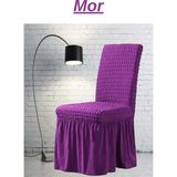 E Bahar 6 Adet Bürümcük Sandalye Kılıfı. Likralı Etekli Lastikli Yıkanabilir Sandalye Örtüsü. - 45 x 45 x 60 cm - Mor