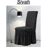 E Bahar 6 Adet Bürümcük Sandalye Kılıfı. Likralı Etekli Lastikli Yıkanabilir Sandalye Örtüsü. - 45 x 45 x 60 cm - Siyah