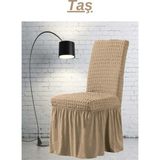 E Bahar 6 Adet Bürümcük Sandalye Kılıfı. Likralı Etekli Lastikli Yıkanabilir Sandalye Örtüsü. - 45 x 45 x 60 cm - Taş Rengi