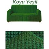 E Bahar Bürümcük 3 Kişilik Koltuk Örtüsü Boydan Eteksiz Streç Esnek Lastikli Çekyat Kanepe Kılıfı - 180 x 230 cm - Koyu Yeşil