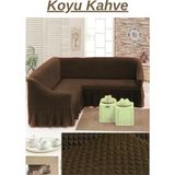 E Bahar Bürümcük L Köşe Koltuk Örtüsü. Etekli Streç Esnek Lastikli, Kollu Köşe Kılıfı. - 300 x 350 cm - Koyu Kahverengi