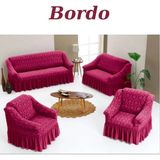 E Bahar Jakarlı 3+2+1+1 Koltuk Takımı Örtüsü. Lastikli, Esnek, Yıkanabilir Koltuk, Kanepe, Çekyat Kılıfı - 180 x 230 cm - Bordo