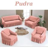 E Bahar Jakarlı 3+2+1+1 Koltuk Takımı Örtüsü. Lastikli, Esnek, Yıkanabilir Koltuk, Kanepe, Çekyat Kılıfı - 180 x 230 cm - Pudra