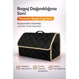 E-BİZ Bagaj Çantası Oto Bagaj Organizer Çift Kat Deri Su Geçirmez Kaymaz Katlanır Araç Düzenleyici - Siyah - Bej