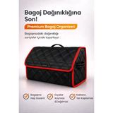 E-BİZ Bagaj Çantası Oto Bagaj Organizer Çift Kat Deri Su Geçirmez Kaymaz Katlanır Araç Düzenleyici - Siyah - Kırmızı
