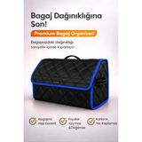 E-BİZ Bagaj Çantası Oto Bagaj Organizer Çift Kat Deri Su Geçirmez Kaymaz Katlanır Araç Düzenleyici - Siyah - Mavi