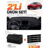 E-BİZ E-Biz Ford Puma (2020-2023) Uyumlu Torpido Örtüsü + Deri Bagaj Çantası + Sticker Seti - Siyah