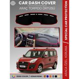 E-BİZ Fıat Doblo (2008-2013) Double Ekran Aırbagli Torpido Örtüsü Ön Göğüs Koruma Araca Özel Tam Uyum - Siyah - Kırmızı