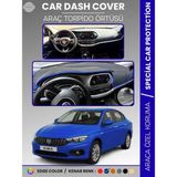 E-BİZ Fiat Egea Ekransız Uzun (2007-2021) Torpido Örtüsü Ön Göğüs Torpido Koruma Tam Uyum Kolay Montaj - Siyah - Mavi