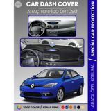E-BİZ Renault Fluence Navigasyonsuz Küçük Ekranlı (2009-2013) Torpido Örtüsü Panel Torpido Koruma Tam Uyum - Siyah - Mavi