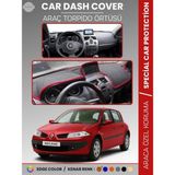 E-BİZ Renault Megane 2 Navigasyonlu Büyük Ekran (2003-2009) Torpido Örtüsü Ön Göğüs Halı Torpido Koruma - Siyah - Kırmızı