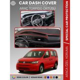 E-BİZ Volkswagen Caddy (2021+) Torpido Örtüsü Ön Göğüs Koruma Torpido Koruma Tam Uyum Çatlamayı Önler - Siyah - Kırmızı