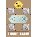 e-Bizz Store Punch Nakışlı 5'li Zarafet Seti – 4 Adet Kırlent & 1 Adet Runner | Şık & Dekoratif