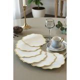 e-bizz store Simli 6 Adet Keten Kumaş Üzeri Nakışlı Kahve Yanı Sunumluk Kokteyl Peçetesi & Bardak Altlığı - 14 x 14 cm - Gold