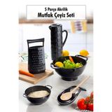 E BULURUM Akrilik Siyah 5 Parça Sürahi & Rende & Süzgeç & Mini Süzgeç & Kaşıklık & Mutfak Çeyiz Seti GYM52444475