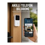 E BULURUM Beyaz Wi-Fi Akıllı Görüntülü Kapı Zili HD Kamera, Gece Görüşü ve Telefon Bildirimli Kablosuz Kapı Zi GYM90365106