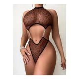 E Bulurum Kadın Leopar Desen Zincirli Kahverengi Seksi Babydoll Fantezi Kostüm