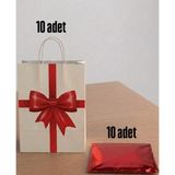 e ERTA 25X31 cm 10 Adet Kurdele Desenli Kraft ÇANTA,25X35 cm 10 Adet Kırmızı Renkli Metalize Hediye Poşeti - 25x31 - 25x35