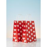 e ERTA Beyaz Kalp Desenli Kırmızı Kraft Çanta 25X31CM 10 Adet Hediye Poşeti,hediye Paketi Kraft Kağıt Çanta - 25 x 31 cm