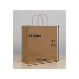 e Erta Burgu Saplı Kraft Çanta 25x31 Cm 25 Adet Hediye Poşeti , Hediye Paketi , Kraft Kağıt Çanta