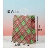 e ERTA Ekose Desenli Kraft Çanta 25X31 cm -10 Adet- Hediye Poşeti , Hediye Paketi Kraft Kağıt Çanta - 25 x 31 cm