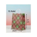 e Erta Ekose Desenli Kraft Çanta 25x31 Cm -10 Adet- Hediye Poşeti , Hediye Paketi Kraft Kağıt Çanta