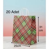 e ERTA Ekose Desenli Kraft Çanta 25X31 cm -20 Adet- Hediye Poşeti , Hediye Paketi Kraft Kağıt Çanta - 25 x 31 cm