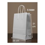 e Erta Gümüş Renkli Kraft Çanta 25x31 Cm 5 Adet Hediye Poşeti , Hediye Paketi , Kraft Kağıt Çanta