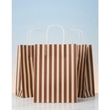 e ERTA Kahverengi ve Krem Çizgili Kraft Çanta 25X31CM 15 Adet Hediye Poşeti,hediye Paketi Kraft Kağıt Çanta - 25 x 31 cm