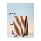 e Erta Kahverengi Ve Krem Çizgili Kraft Çanta 25x31Cm 20 Adet Hediye Poşeti,Hediye Paketi Kraft Kağıt Çanta
