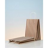 e ERTA Kahverengi ve Krem Çizgili Kraft Çanta 25X31CM 25 Adet Hediye Poşeti,hediye Paketi Kraft Kağıt Çanta - 25 x 31 cm