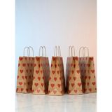 e ERTA Kırmızı Kalp Desenli Kraft Çanta 25X31 cm 20 Adet Hediye Poşeti, Hediye Paketi Kraft Kağıt Çanta - 25 x 31 cm