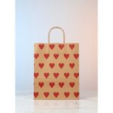 e ERTA Kırmızı Kalp Desenli Kraft Çanta 25X31 cm 5 Adet Hediye Poşeti, Hediye Paketi Kraft Kağıt Çanta - 25 x 31 cm