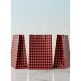 e ERTA Kırmızı/siyah Ekose Kraft Çanta 25X31 cm -15 Adet- Hediye Poşeti , Hediye Paketi Kraft Kağıt Çanta - 25 x 31 cm