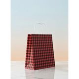 e ERTA Kırmızı/siyah Ekose Kraft Çanta 25X31 cm -5 Adet- Hediye Poşeti , Hediye Paketi Kraft Kağıt Çanta - 25 x 31 cm