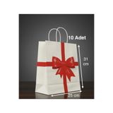 e Erta Kurdele Desenli Kraft Çanta 25x31 Cm 10 Adet Hediye Poşeti , Hediye Paketi , Kraft Kağıt Çanta