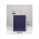 e Erta Lacivert Renkli Kraft Çanta 25x31 Cm 5 Adet Hediye Poşeti , Hediye Paketi , Kraft Kağıt Çanta