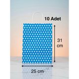 e ERTA Mavi Benekli Kraft Çanta 25X31 cm 10 Adet Hediye Poşeti ,hediye Paketi ,puantiyeli Kraft Kağıt Çanta - 25 x 31 cm