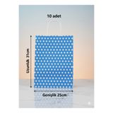 e Erta Mavi Benekli Kraft Çanta 25x31 Cm 10 Adet Hediye Poşeti ,Hediye Paketi ,Puantiyeli Kraft Kağıt Çanta