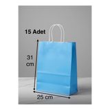 e Erta Mavi Renkli Kraft Çanta 25x31 Cm 15 Adet Hediye Poşeti , Hediye Paketi , Kraft Kağıt Çanta
