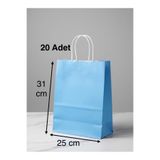 e Erta Mavi Renkli Kraft Çanta 25x31 Cm 20 Adet Hediye Poşeti , Hediye Paketi , Kraft Kağıt Çanta