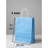 e ERTA Mavi Renkli Kraft Çanta 25X31 cm 5 Adet Hediye Poşeti , Hediye Paketi , Kraft Kağıt Çanta - 25 x 31 cm